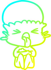 cold gradient line drawing of a weird cartoon alien