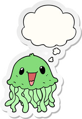 cartoon jellyfish with thought bubble as a printed sticker