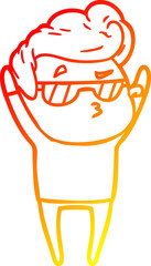warm gradient line drawing of a cartoon cool guy