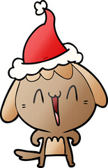 cute hand drawn gradient cartoon of a dog wearing santa hat