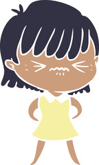 annoyed flat color style cartoon girl