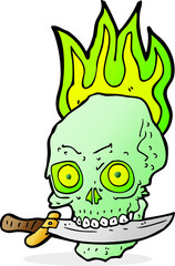 cartoon pirate skull with knife in teeth