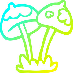 cold gradient line drawing of a cartoon mushroom