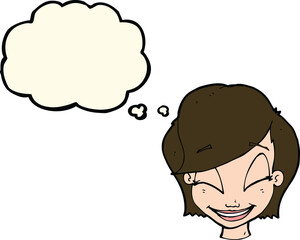 cartoon pretty female face with thought bubble