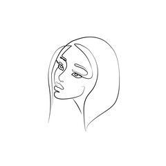Woman's face. Abstract portrait, continuous line drawing, single line on white background, isolated vector illustration. Tattoo, print and logo design for a spa or beauty salon.