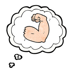freehand drawn thought bubble textured cartoon strong arm flexing bicep