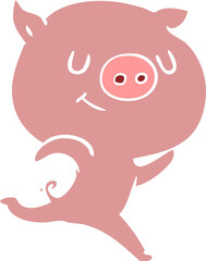 Fototapeta premium happy flat color style cartoon pig running