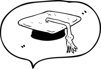 freehand drawn speech bubble cartoon graduation cap