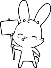 curious bunny cartoon with placard