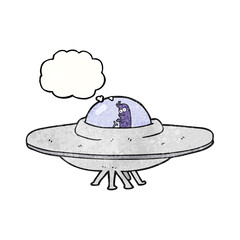 freehand drawn thought bubble textured cartoon flying saucer