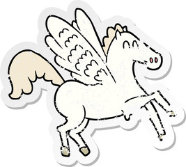 distressed sticker of a cartoon winged horse