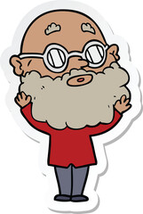 sticker of a cartoon curious man with beard and glasses