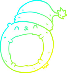cold gradient line drawing of a cute cartoon christmas bear