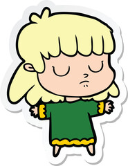 sticker of a cartoon indifferent woman
