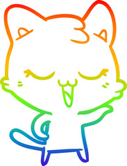 rainbow gradient line drawing of a happy cartoon cat