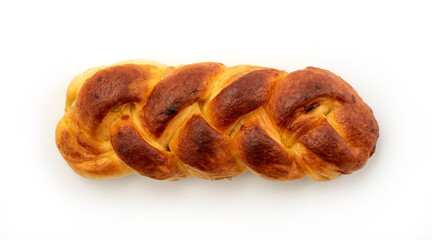 Sweat braided bread, traditionally made on holidays. especially Easter. Braided bread with milk, also known as miliprot or milibrod, isolated on white with clipping path