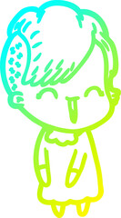 cold gradient line drawing of a happy cartoon hipster girl