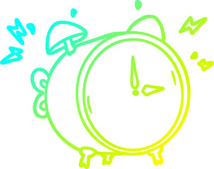 cold gradient line drawing of a cartoon ringing alarm clock