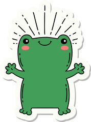 sticker of a tattoo style happy frog
