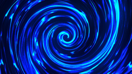 Energy Vortex. Liquid hypnotic looped aqua swirl turning. Luminous whirlpool. Abstract digital swirl. Rotating swirling shapes particles. 3D.