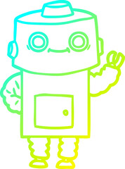 cold gradient line drawing of a cartoon robot