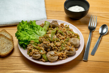Risoni pasta - Lentil and Chickpea with mushrooms, Crispy Fried Courgette ( Fried Zucchini ) and Salad