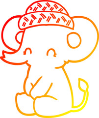 warm gradient line drawing of a cartoon cute elephant