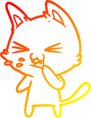 warm gradient line drawing of a cartoon cat hissing