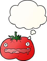 cartoon tomato with thought bubble in smooth gradient style