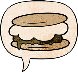 smore cartoon with speech bubble in retro texture style