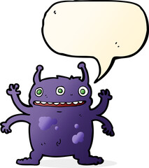 cartoon alien monster with speech bubble
