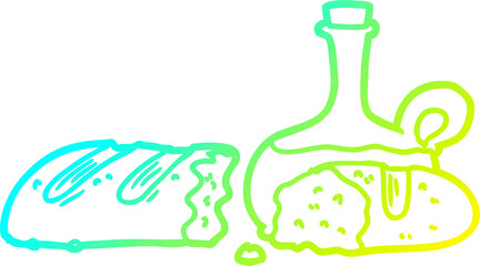 cold gradient line drawing of a bread and oil cartoon
