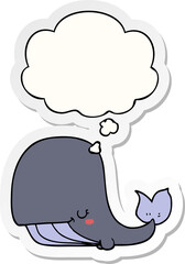 cartoon whale with thought bubble as a printed sticker