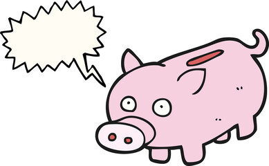 freehand drawn speech bubble cartoon piggy bank