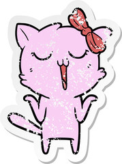 distressed sticker of a cartoon cat