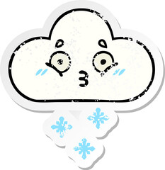 distressed sticker of a cute cartoon snow cloud