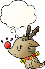 cartoon christmas reindeer with thought bubble in smooth gradient style