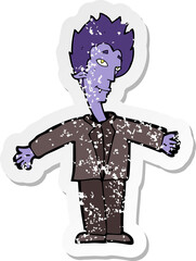 retro distressed sticker of a cartoon happy vampire