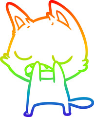 rainbow gradient line drawing of a talking cat cartoon