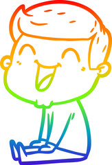 rainbow gradient line drawing of a cartoon man laughing