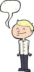 cartoon smiling man with speech bubble