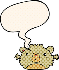 funny cartoon bear with speech bubble in comic book style