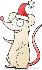 freehand drawn cartoon mouse wearing christmas hat