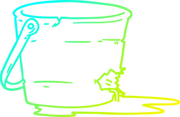 cold gradient line drawing of a broken bucket cartoon