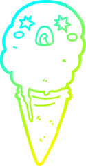 cold gradient line drawing of a cartoon shocked ice cream