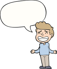 cartoon boy shrugging with speech bubble