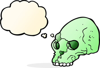 cartoon spooky skull with thought bubble