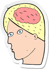sticker of a cartoon head with brain symbol