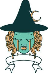 Retro Tattoo Style crying half orc witch character face