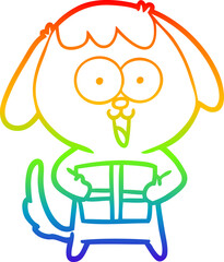 rainbow gradient line drawing of a cute cartoon dog